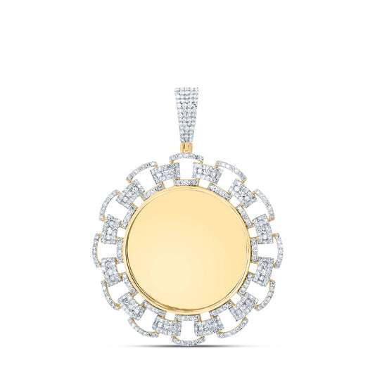 1.41 Ctw Natural Diamond Link Round Memory Picture Frame Pendant in 10k Yellow Gold