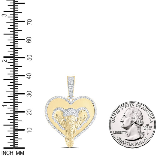 1.27 Ctw Natural Diamond Heart Elephant Animal Pendant in 10k Yellow Gold