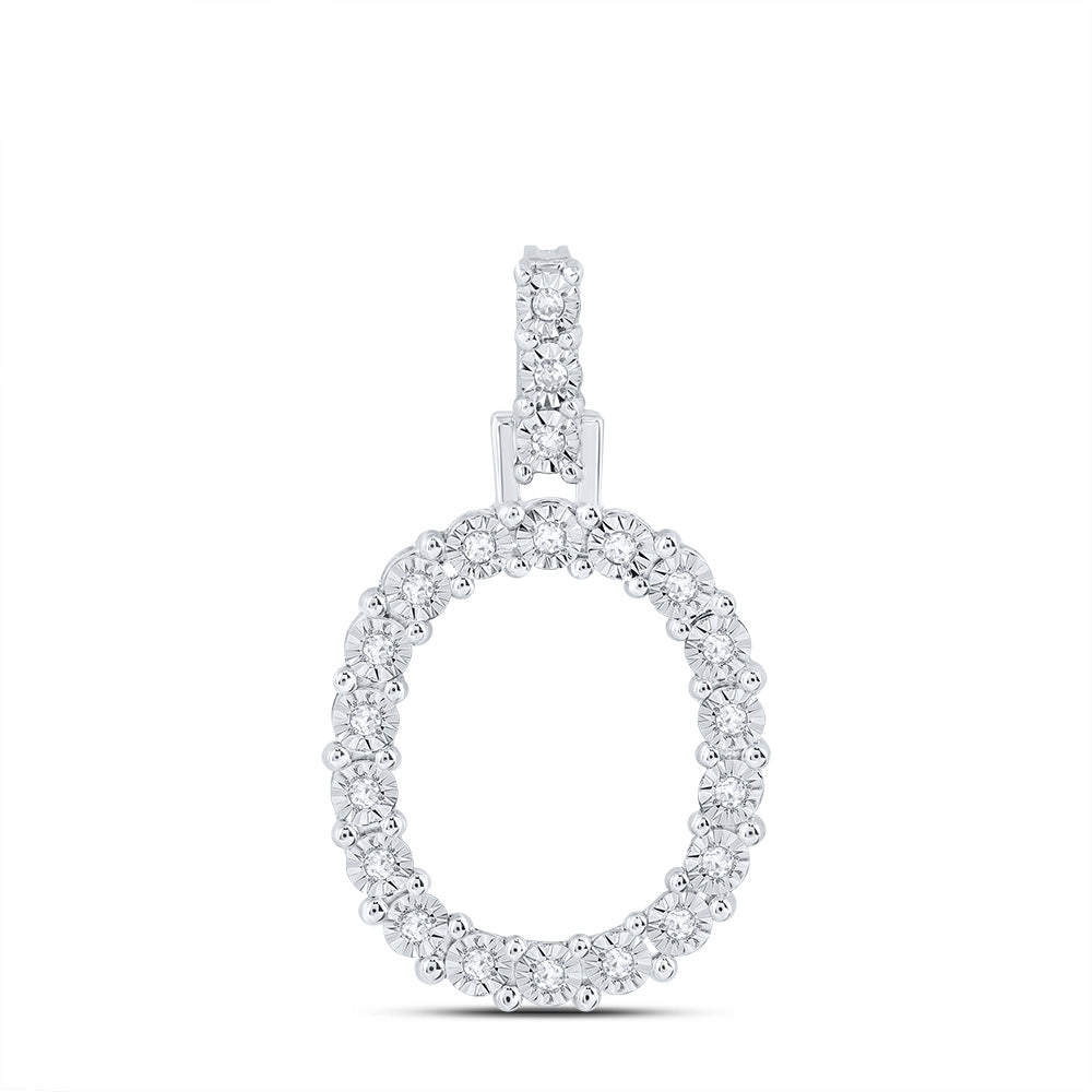 0.11 Ctw Natural Diamond Tennis Initial Letter O Pendant in 10k White Gold