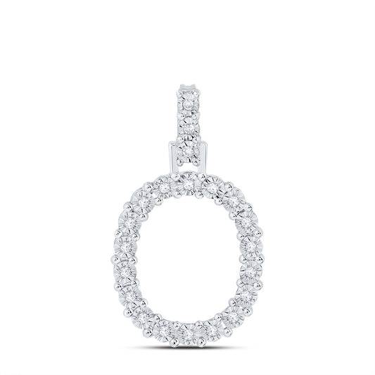 0.11 Ctw Natural Diamond Tennis Initial Letter O Pendant in 10k White Gold