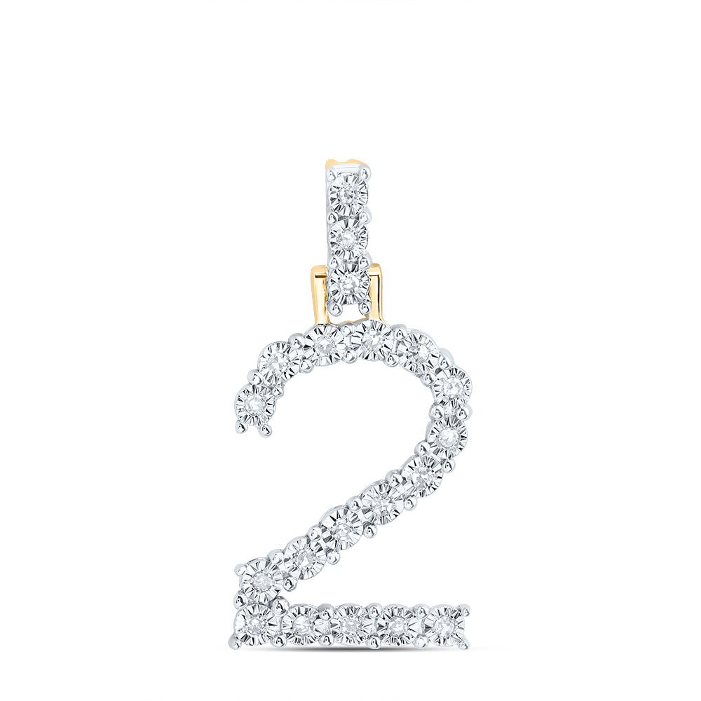 0.11 Ctw Natural Diamond Number No 2 Gift Pendant in 10k Yellow Gold