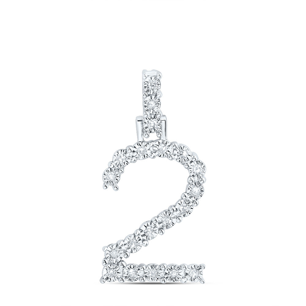 0.1 Ctw Natural Diamond Number No 2 Gift Pendant in 10k White Gold
