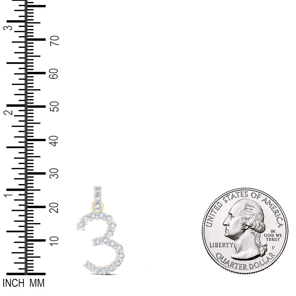 0.11 Ctw Natural Diamond Number No 3 Gift Pendant in 10k Yellow Gold
