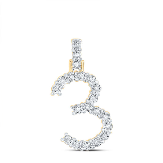 0.11 Ctw Natural Diamond Number No 3 Gift Pendant in 10k Yellow Gold