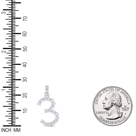 0.1 Ctw Natural Diamond Number No 3 Gift Pendant in 10k White Gold