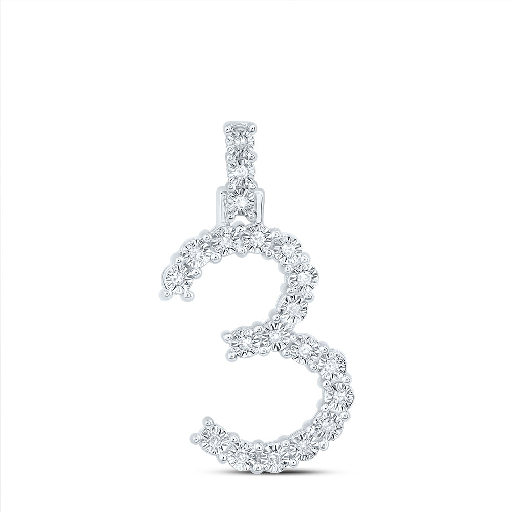 0.1 Ctw Natural Diamond Number No 3 Gift Pendant in 10k White Gold
