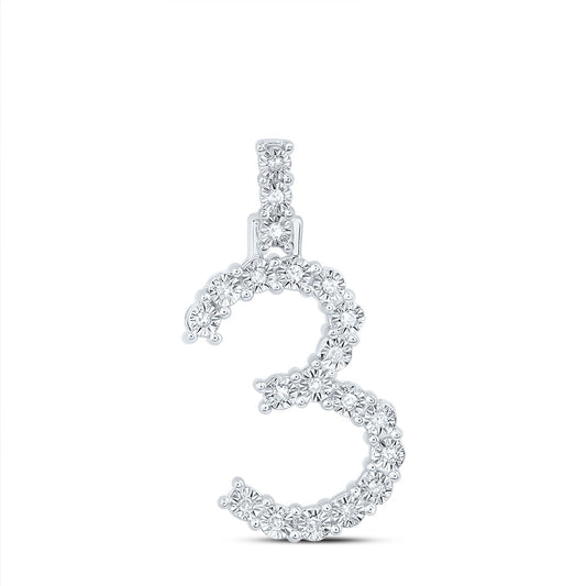 0.1 Ctw Natural Diamond Number No 3 Gift Pendant in 10k White Gold