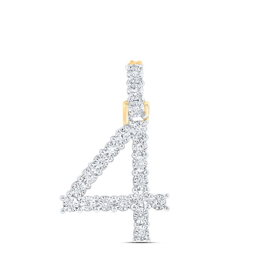 0.11 Ctw Natural Diamond Number No 4 Gift Pendant in 10k Yellow Gold