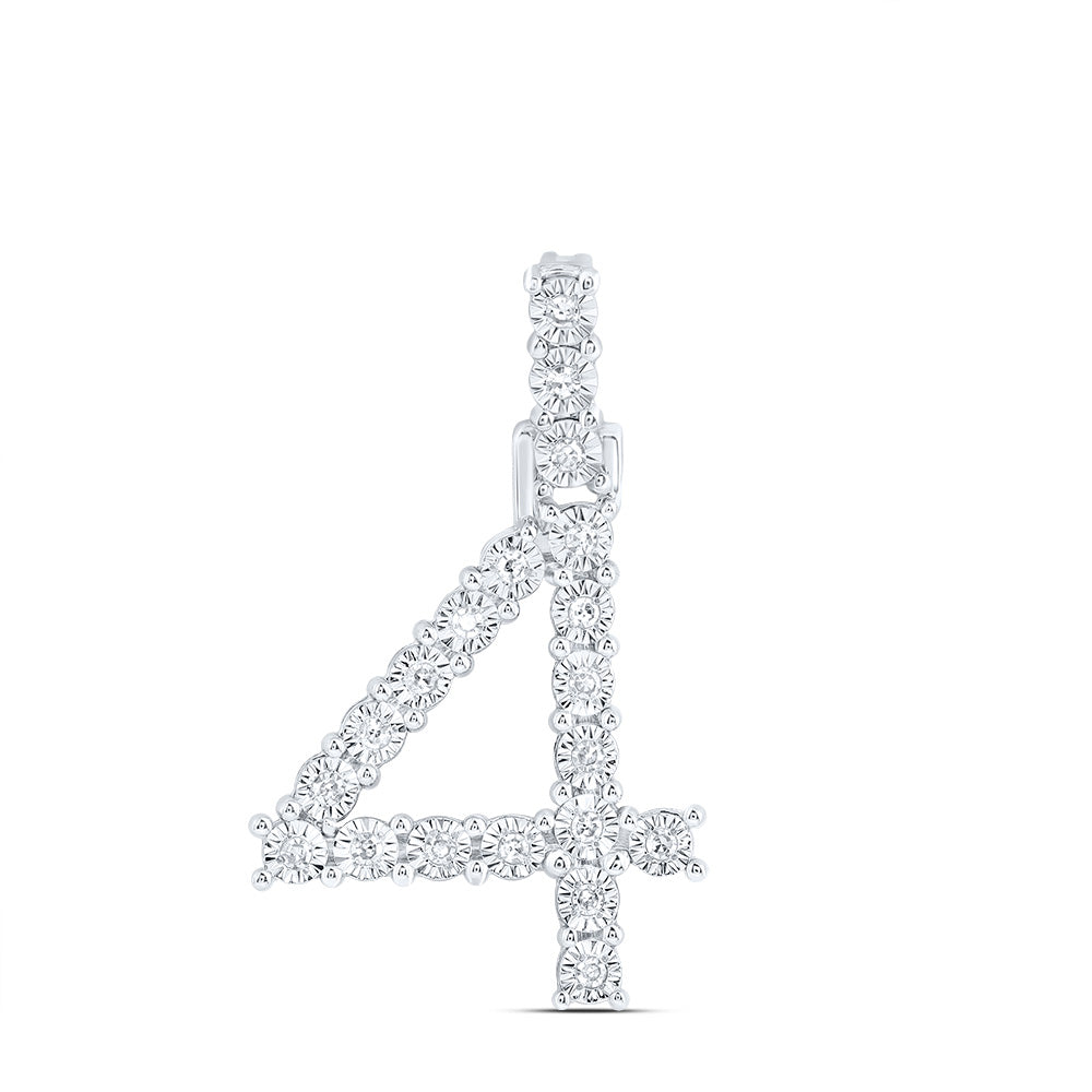 0.1 Ctw Natural Diamond Number No 4 Gift Pendant in 10k White Gold