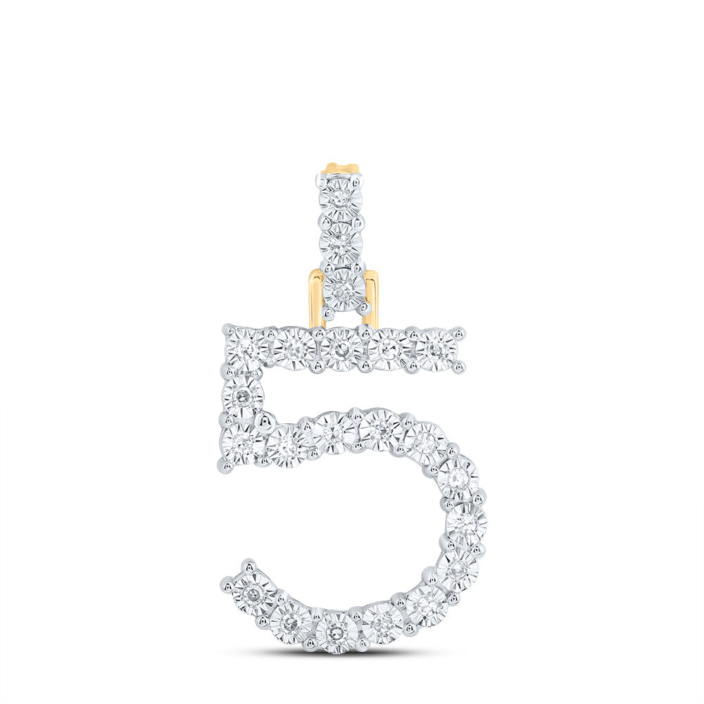 0.11 Ctw Natural Diamond Number No 5 Gift Pendant in 10k Yellow Gold