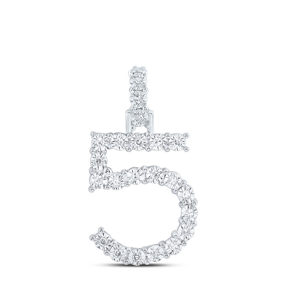 0.11 Ctw Natural Diamond Number No 5 Gift Pendant in 10k White Gold