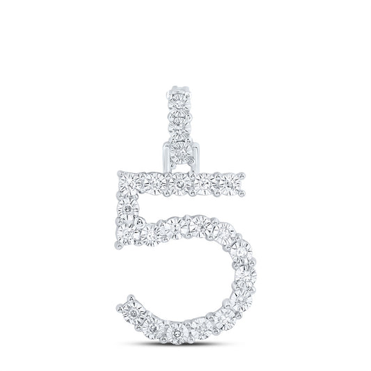 0.11 Ctw Natural Diamond Number No 5 Gift Pendant in 10k White Gold
