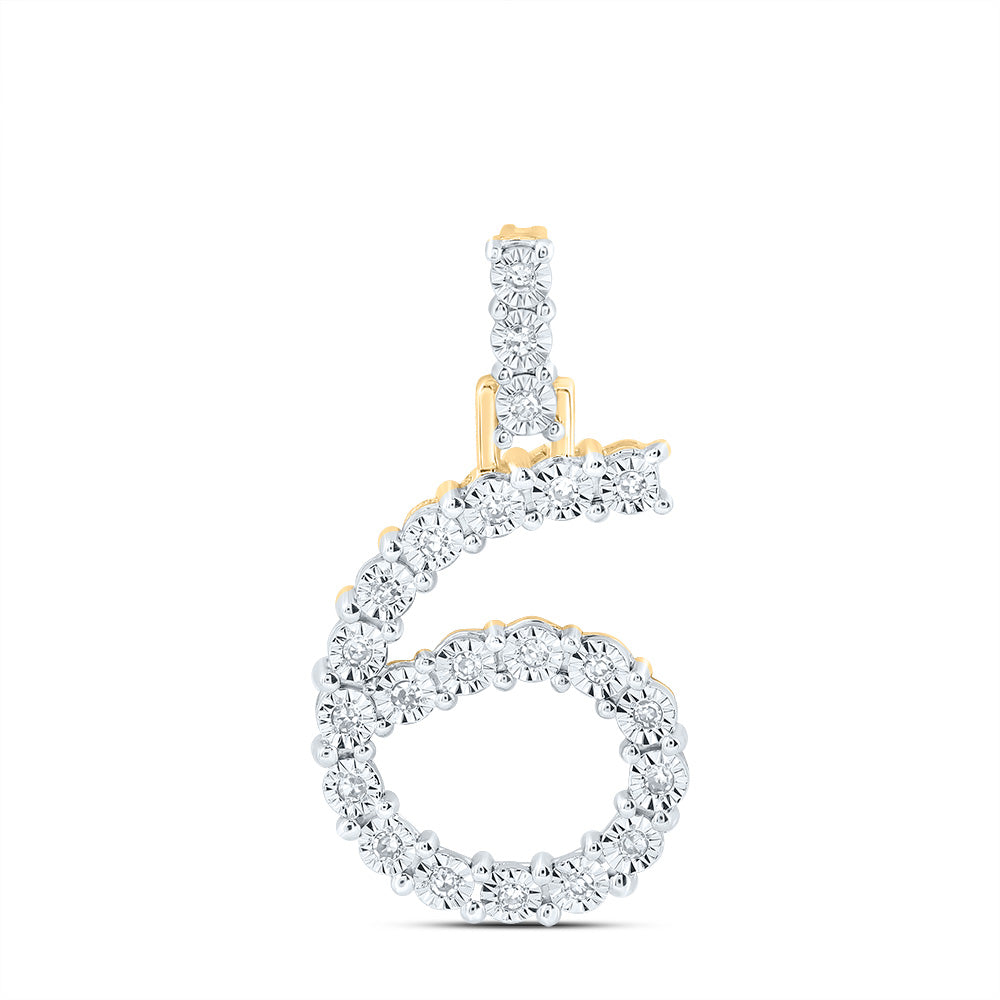 0.11 Ctw Natural Diamond Number No 6 Gift Pendant in 10k Yellow Gold