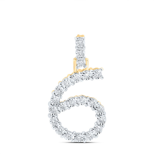 0.11 Ctw Natural Diamond Number No 6 Gift Pendant in 10k Yellow Gold