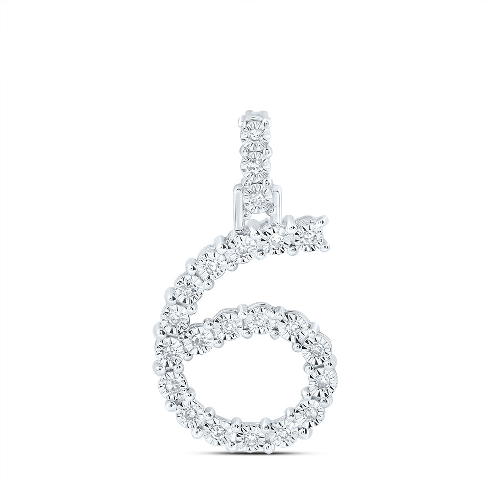 0.11 Ctw Natural Diamond Number No 6 Gift Pendant in 10k White Gold