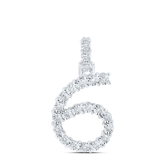 0.11 Ctw Natural Diamond Number No 6 Gift Pendant in 10k White Gold
