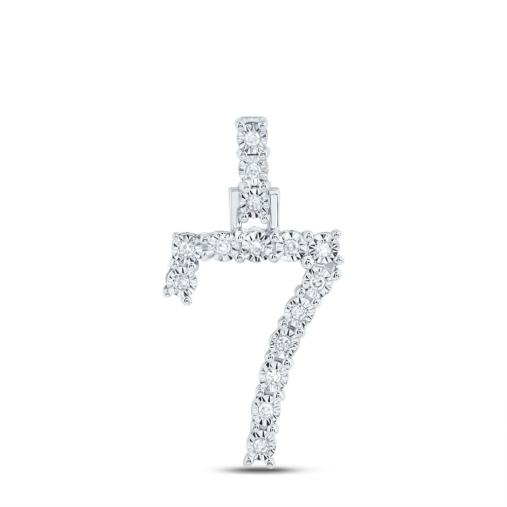 0.08 Ctw Natural Diamond Number No 7 Gift Pendant in 10k White Gold
