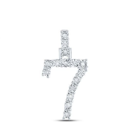 0.08 Ctw Natural Diamond Number No 7 Gift Pendant in 10k White Gold