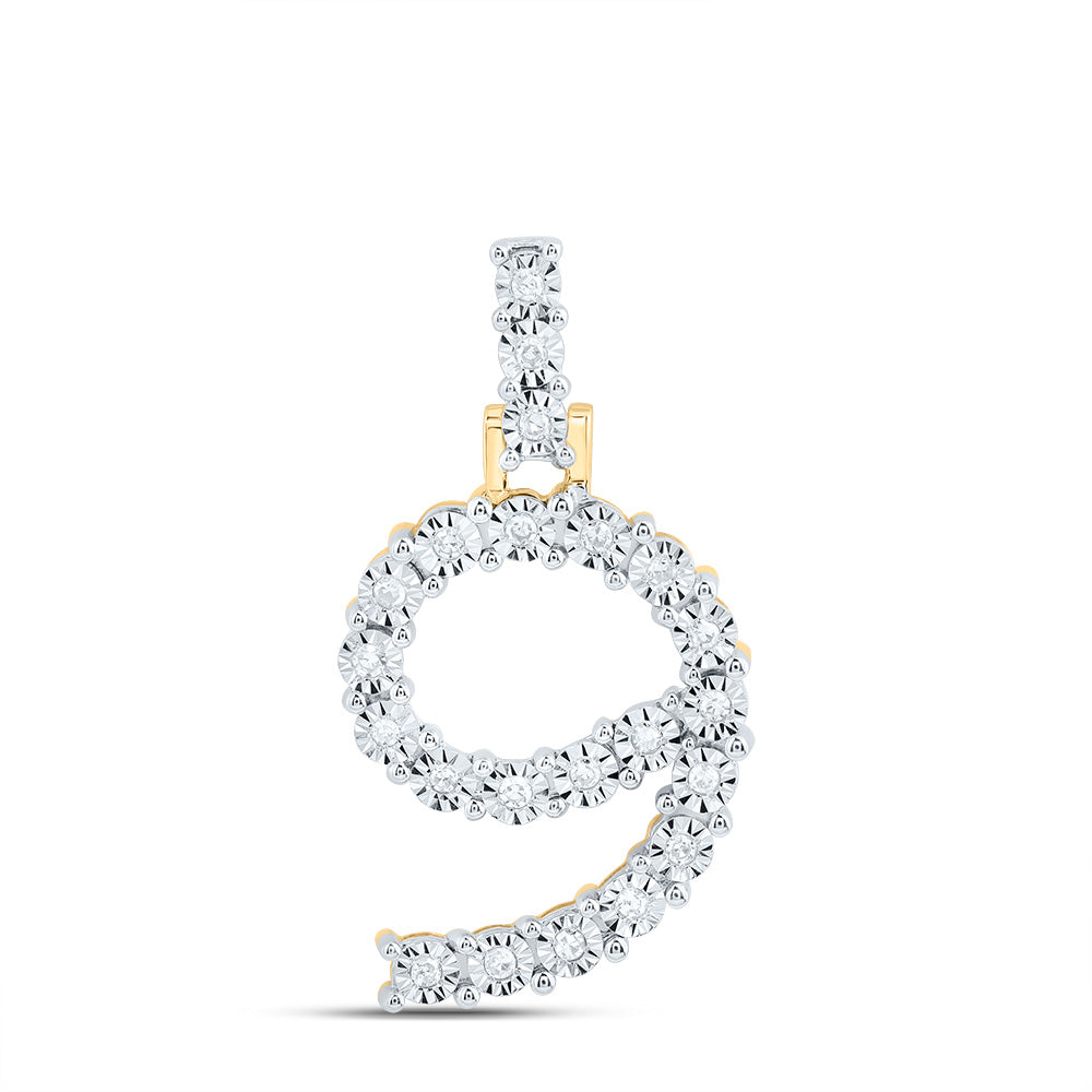 0.11 Ctw Natural Diamond Number No 9 Gift Pendant in 10k Yellow Gold