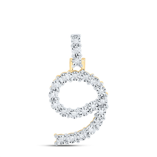 0.11 Ctw Natural Diamond Number No 9 Gift Pendant in 10k Yellow Gold