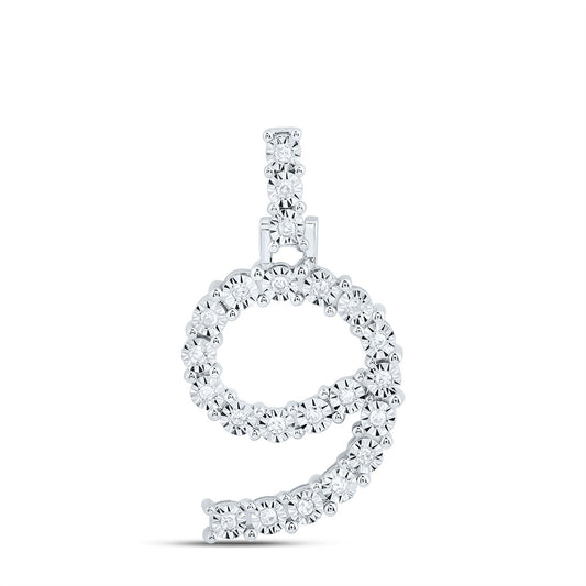 0.11 Ctw Natural Diamond Number No 9 Gift Pendant in 10k White Gold