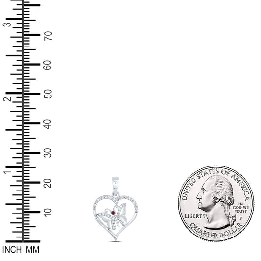 0.11 Ctw Natural Diamond Open Heart Butterfly Red Pendant in 10k White Gold