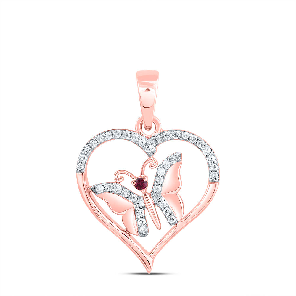0.11 Ctw Natural Diamond Open Heart Butterfly Red Pendant in 10k Rose Gold