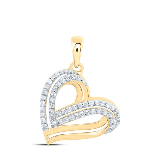 0.31 Ctw Natural Diamond Open Heart Gift Pendant in 10k Yellow Gold