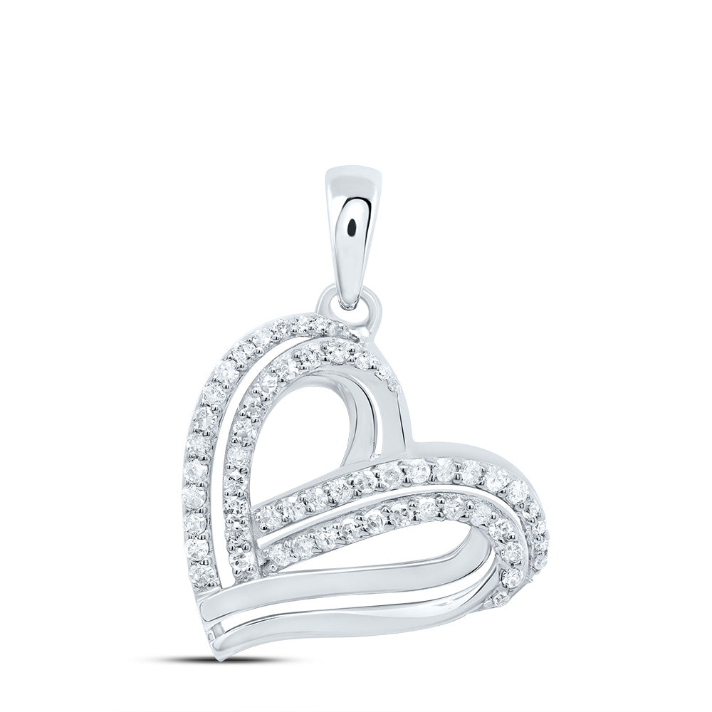0.32 Ctw Natural Diamond Open Heart Gift Pendant in 10k White Gold
