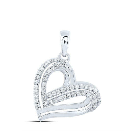 0.32 Ctw Natural Diamond Open Heart Gift Pendant in 10k White Gold