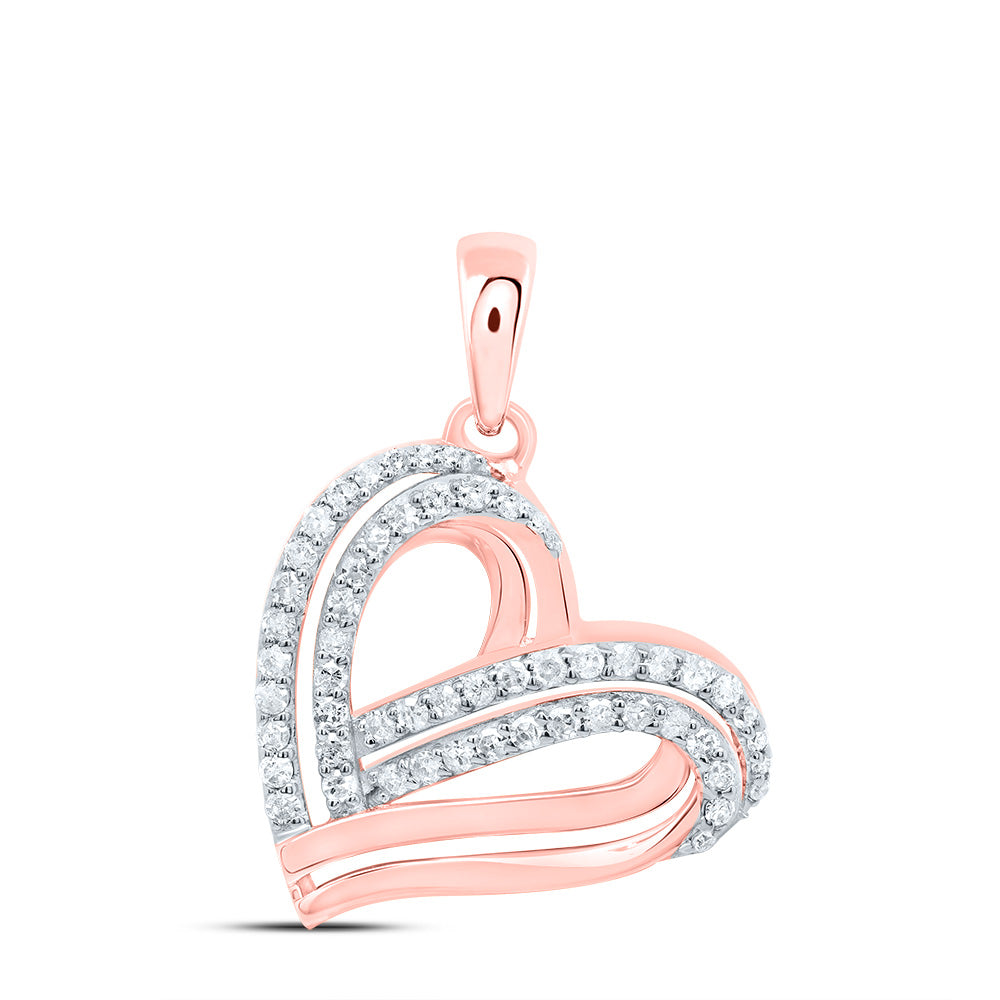 0.31 Ctw Natural Diamond Open Heart Gift Pendant in 10k Rose Gold