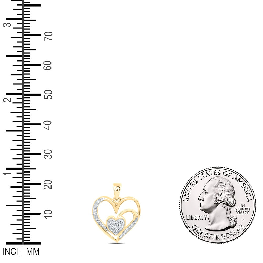 0.15 Ctw Natural Diamond 2 Double Open Heart Pendant in 10k Yellow Gold
