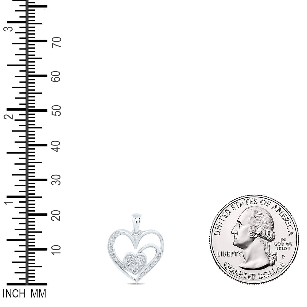 0.15 Ctw Natural Diamond 2 Double Open Heart Pendant in 10k White Gold
