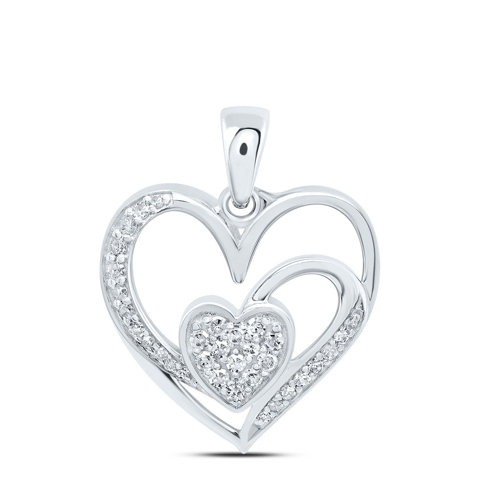0.15 Ctw Natural Diamond 2 Double Open Heart Pendant in 10k White Gold