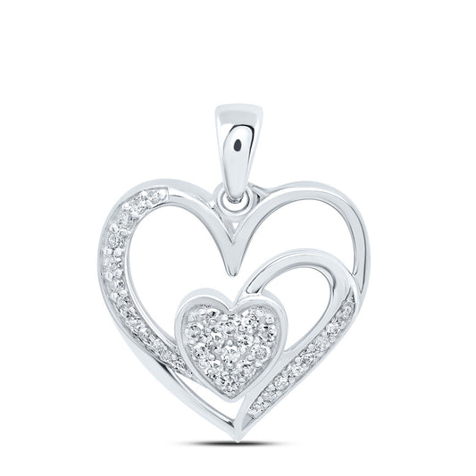 0.15 Ctw Natural Diamond 2 Double Open Heart Pendant in 10k White Gold