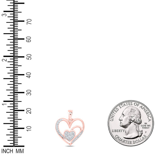 0.15 Ctw Natural Diamond 2 Double Open Heart Pendant in 10k Rose Gold