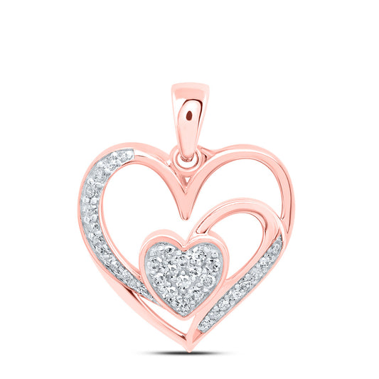 0.15 Ctw Natural Diamond 2 Double Open Heart Pendant in 10k Rose Gold