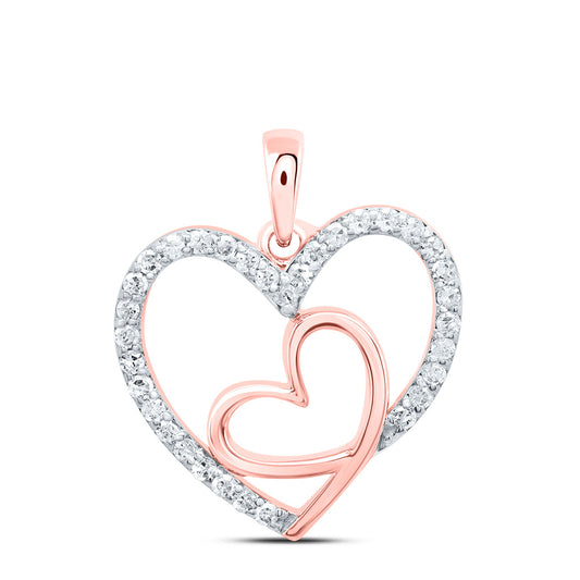 0.2 Ctw Natural Diamond 2 Two Double Open Heart Pendant in 10k Rose Gold