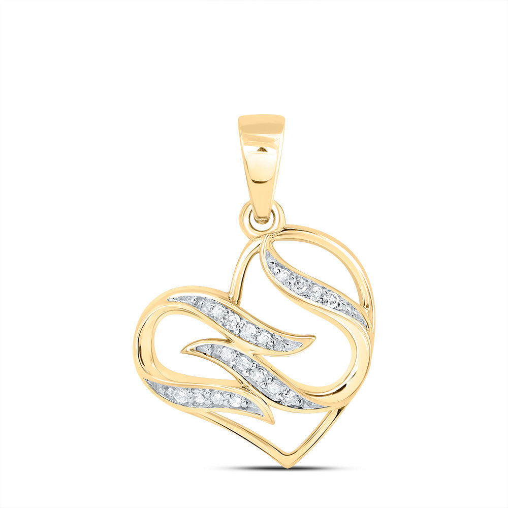 0.05 Ctw Natural Diamond Open Heart Pendant in 10k Yellow Gold