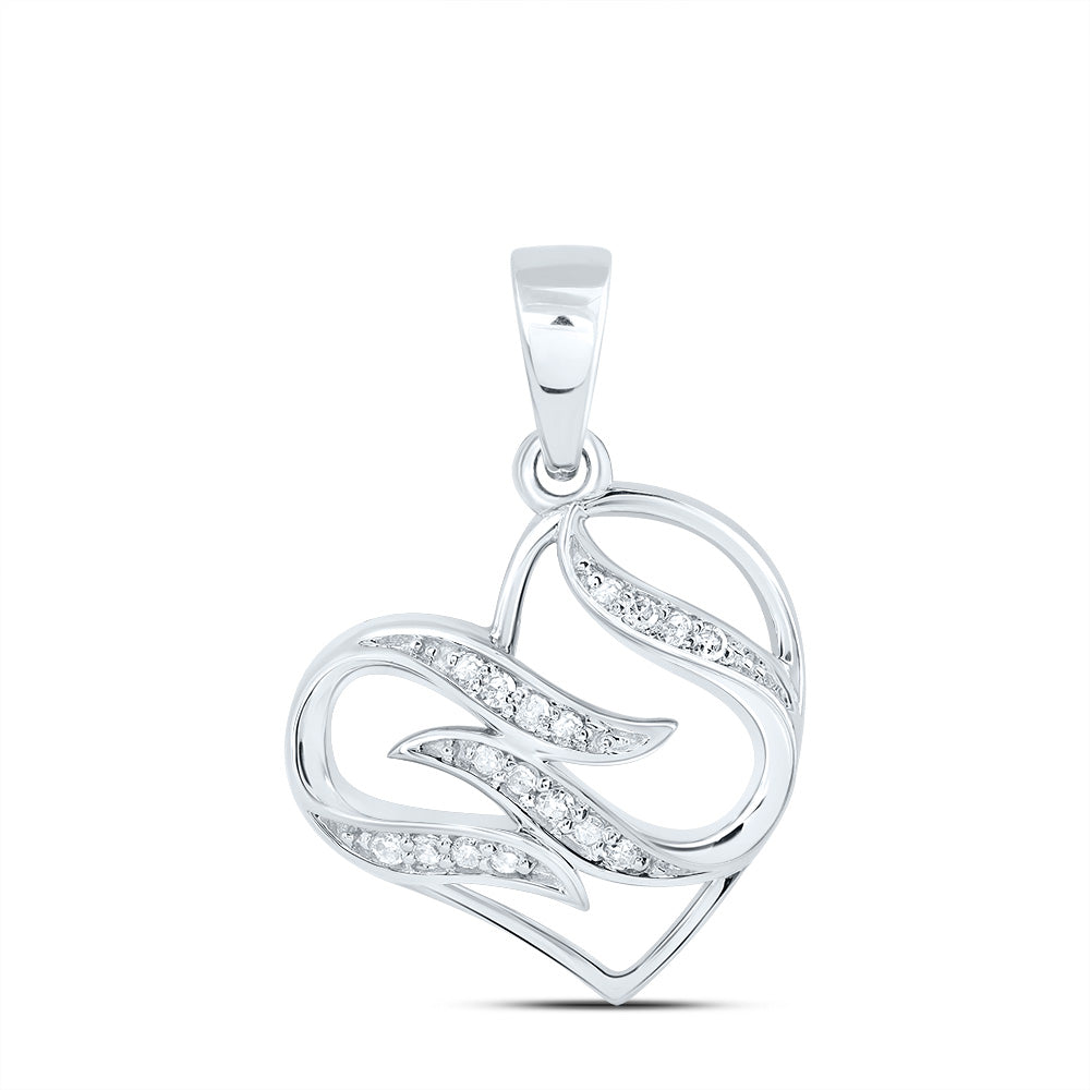 0.05 Ctw Natural Diamond Open Heart Pendant in 10k White Gold