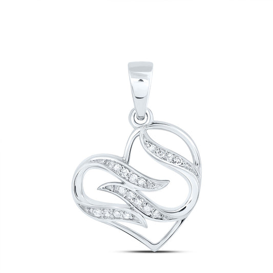 0.05 Ctw Natural Diamond Open Heart Pendant in 10k White Gold