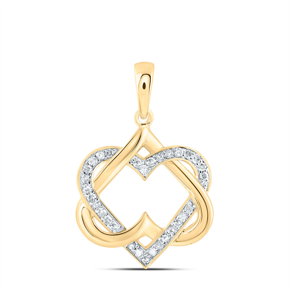 0.15 Ctw Natural Diamond Double Overlapping Upside Down Heart Pendant in 10k Yellow Gold