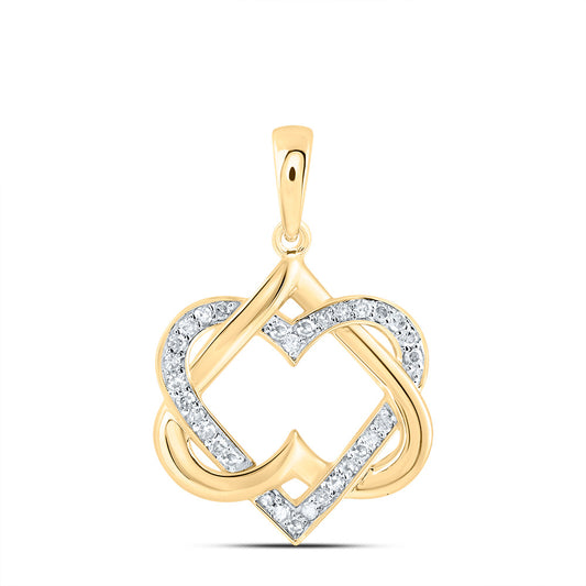 0.15 Ctw Natural Diamond Double Overlapping Upside Down Heart Pendant in 10k Yellow Gold