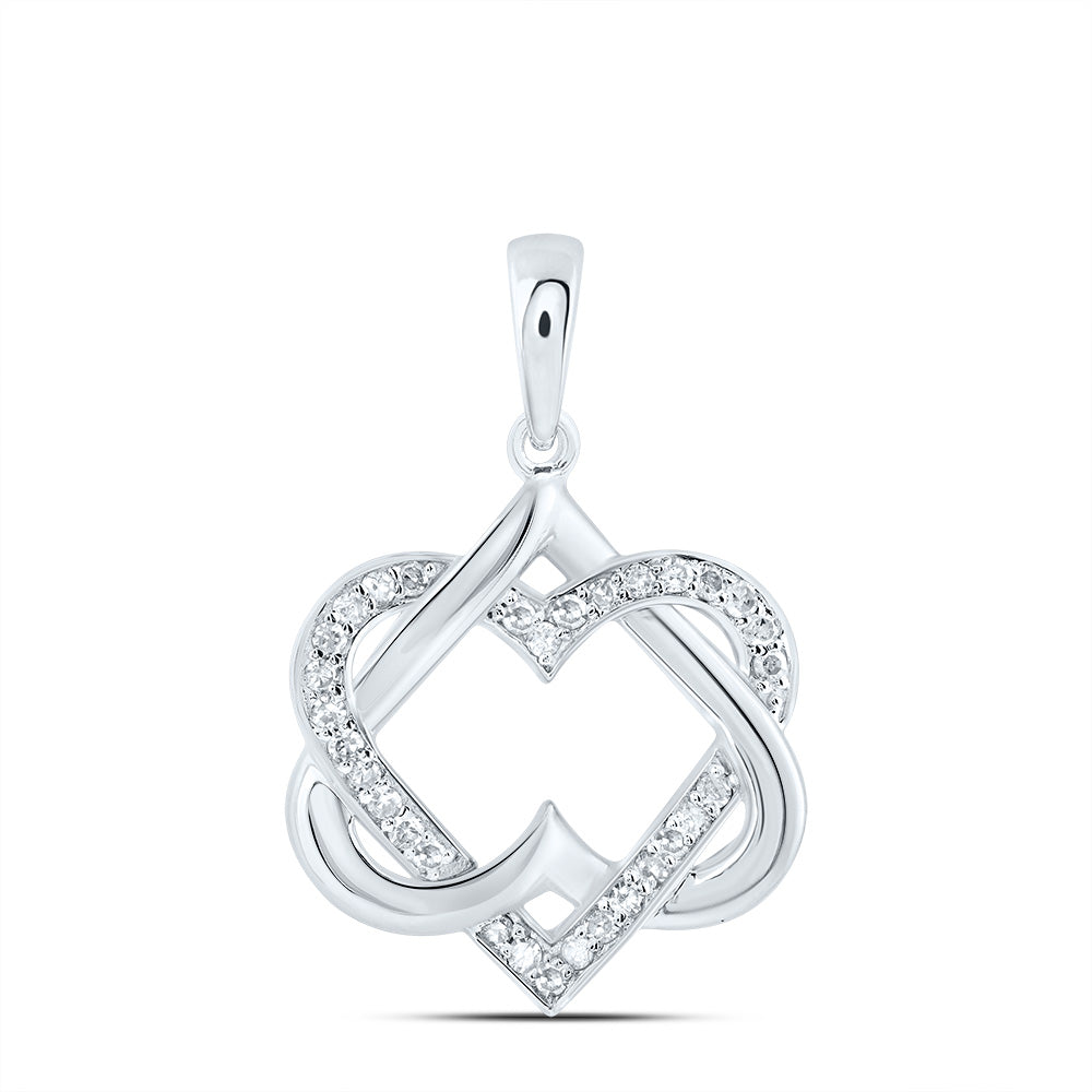 0.16 Ctw Natural Diamond Double Overlapping Upside Down Heart Pendant in 10k White Gold