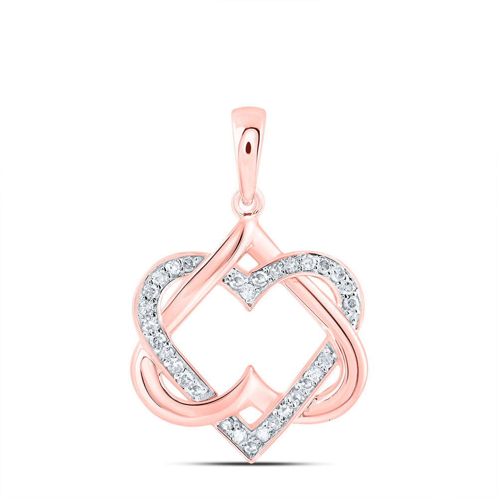 0.16 Ctw Natural Diamond Double Overlapping Upside Down Heart Pendant in 10k Rose Gold