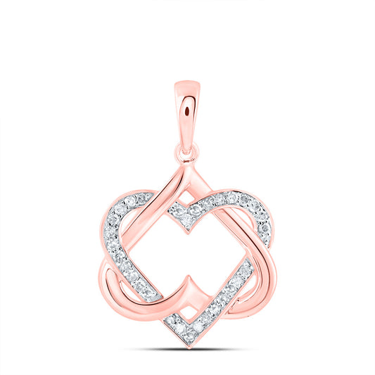 0.16 Ctw Natural Diamond Double Overlapping Upside Down Heart Pendant in 10k Rose Gold