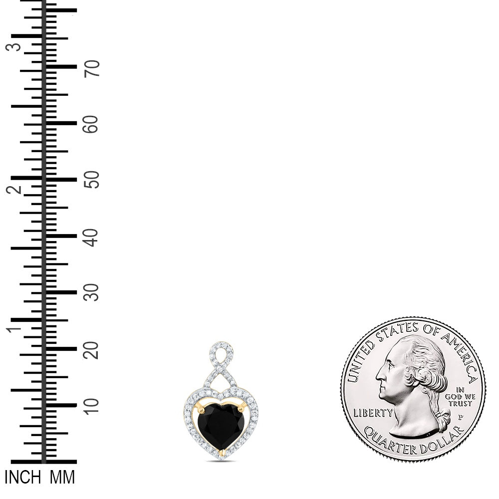 1.95 Ctw Natural Diamond Black Heart Pendant in 10k Yellow Gold