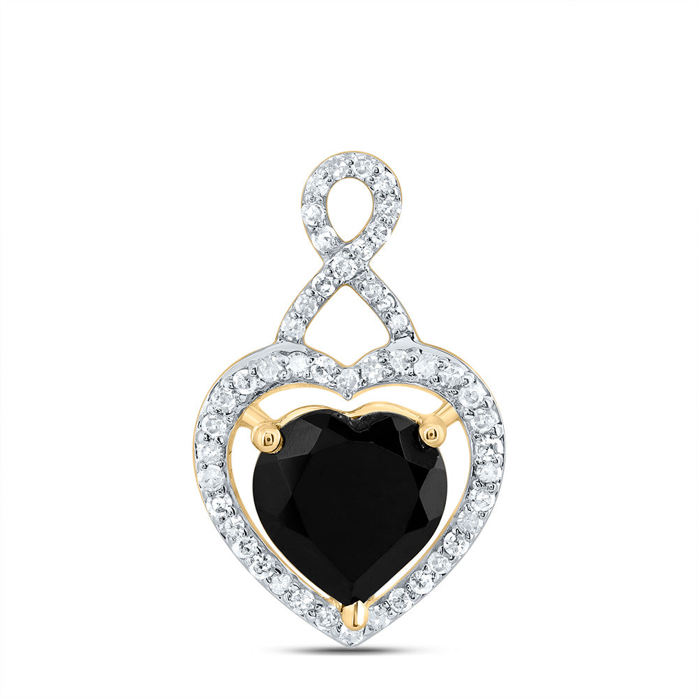1.95 Ctw Natural Diamond Black Heart Pendant in 10k Yellow Gold