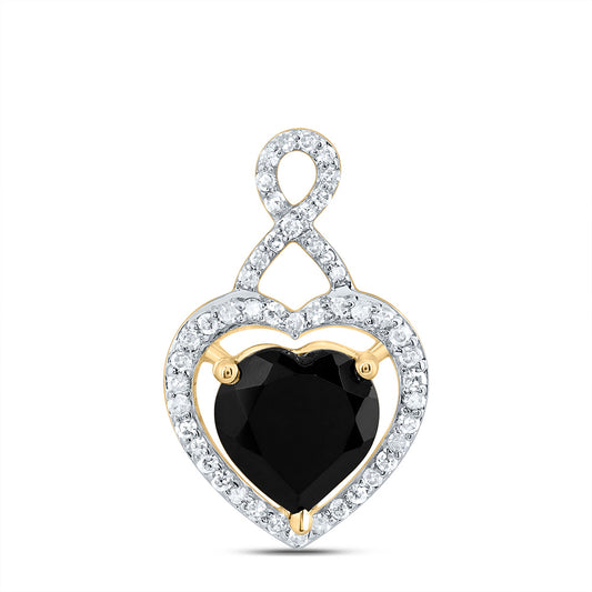1.95 Ctw Natural Diamond Black Heart Pendant in 10k Yellow Gold