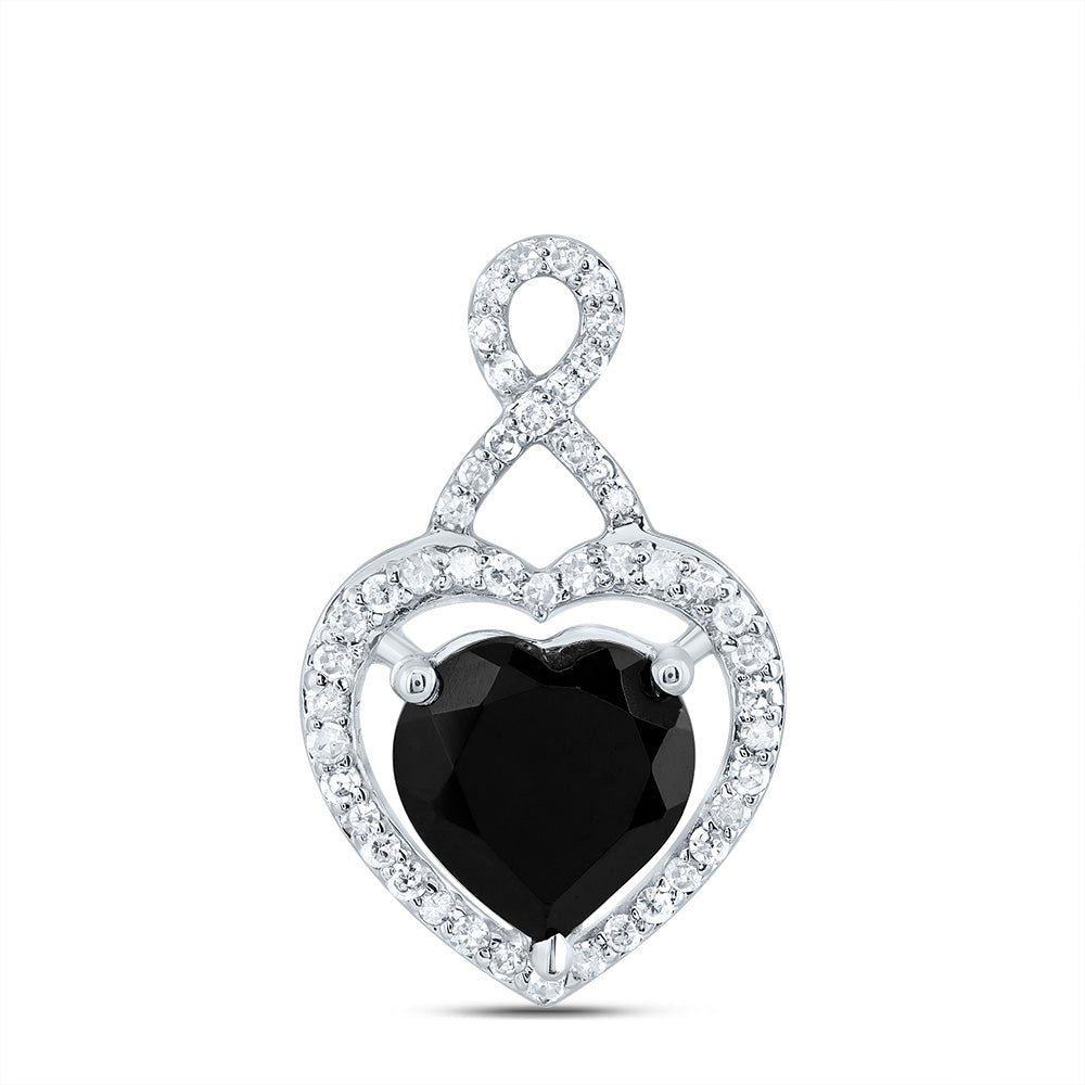 1.84 Ctw Natural Diamond Black Heart Pendant in 10k White Gold